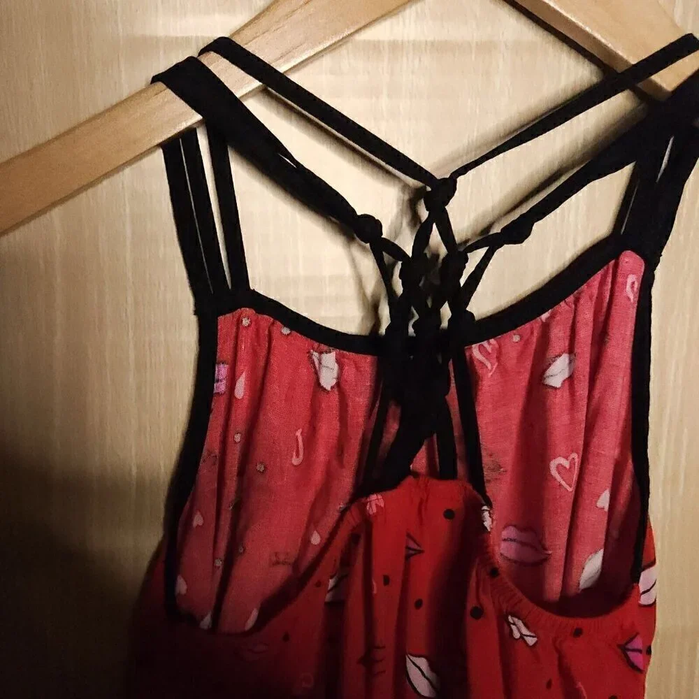 Calvin Klein Jeans Red Strappy A Line Lip Print Dress 7